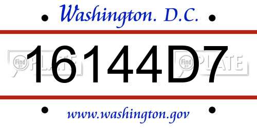 16144D7 District Of Columbia License Plate