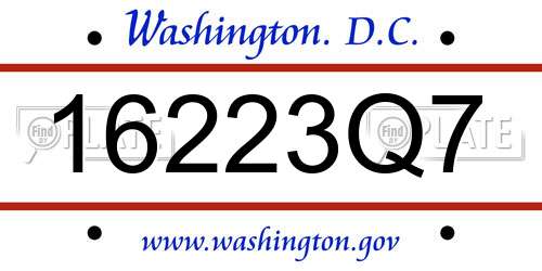16223Q7 District Of Columbia License Plate