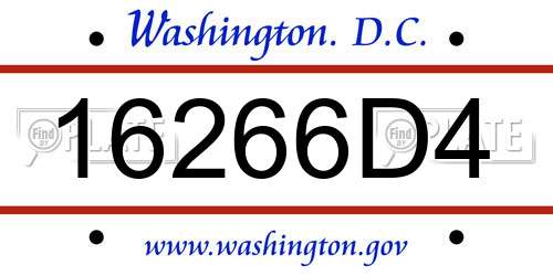16266D4 District Of Columbia License Plate