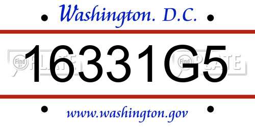 16331G5 District Of Columbia License Plate