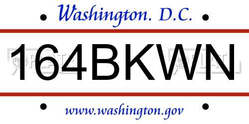 164BKWN District Of Columbia License Plate