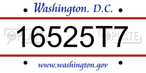 16525T7 District Of Columbia License Plate