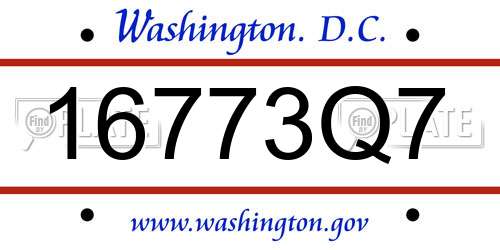 16773Q7 District Of Columbia License Plate