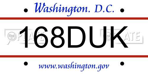 168DUK District Of Columbia License Plate
