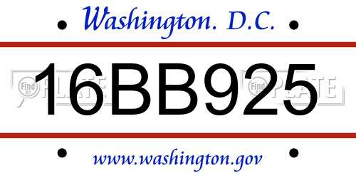 16BB925 District Of Columbia License Plate