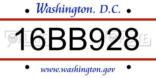 16BB928 District Of Columbia License Plate