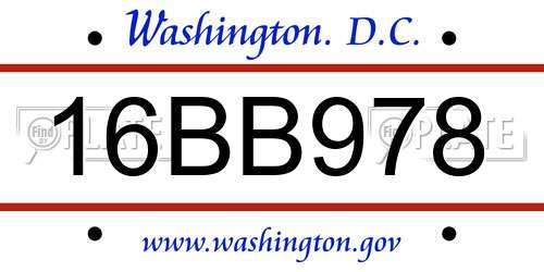 16BB978 District Of Columbia License Plate