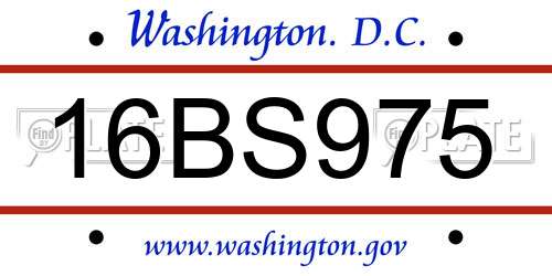 16BS975 District Of Columbia License Plate