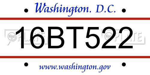 16BT522 District Of Columbia License Plate