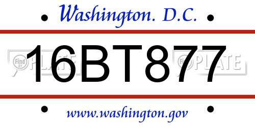 16BT877 District Of Columbia License Plate