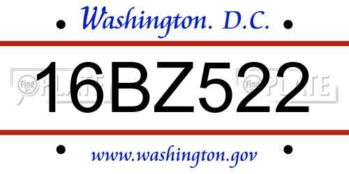 16BZ522 District Of Columbia License Plate