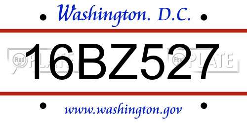 16BZ527 District Of Columbia License Plate