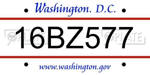 16BZ577 District Of Columbia License Plate