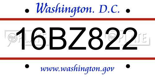 16BZ822 District Of Columbia License Plate