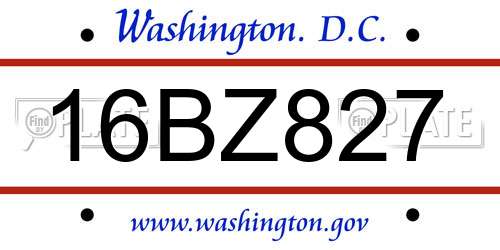 16BZ827 District Of Columbia License Plate
