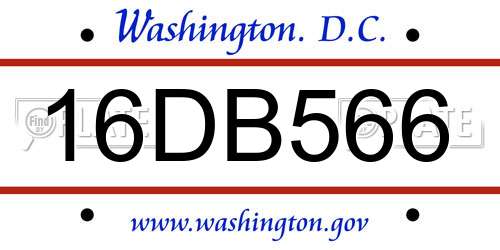 16DB566 District Of Columbia License Plate