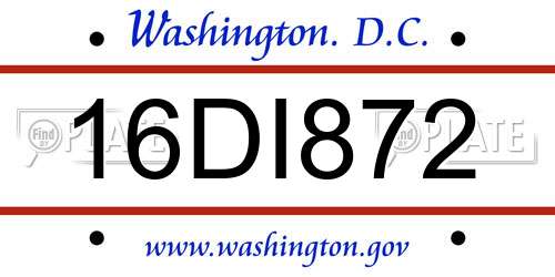 16DI872 District Of Columbia License Plate