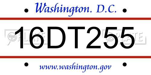 16DT255 District Of Columbia License Plate