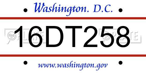 16DT258 District Of Columbia License Plate