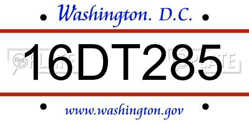 16DT285 District Of Columbia License Plate