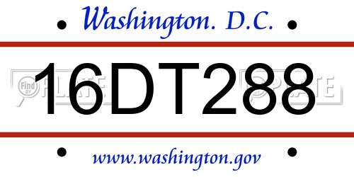 16DT288 District Of Columbia License Plate