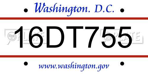 16DT755 District Of Columbia License Plate