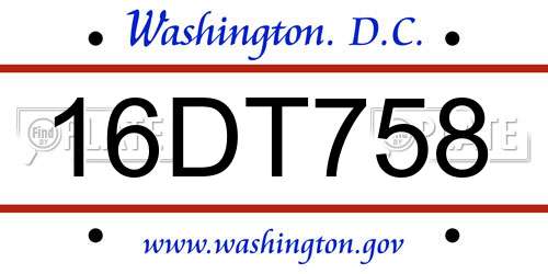 16DT758 District Of Columbia License Plate