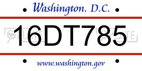 16DT785 District Of Columbia License Plate