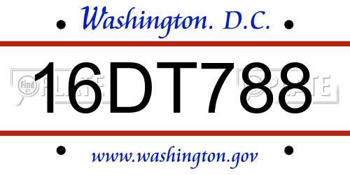16DT788 District Of Columbia License Plate