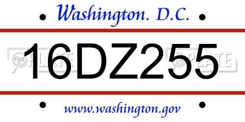 16DZ255 District Of Columbia License Plate