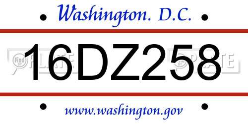 16DZ258 District Of Columbia License Plate