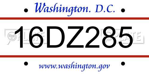 16DZ285 District Of Columbia License Plate