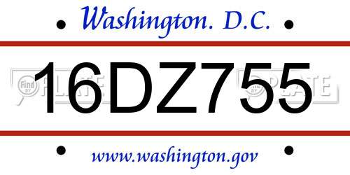 16DZ755 District Of Columbia License Plate