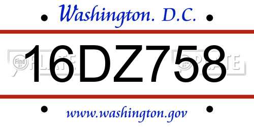 16DZ758 District Of Columbia License Plate
