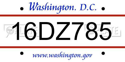 16DZ785 District Of Columbia License Plate