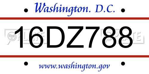 16DZ788 District Of Columbia License Plate