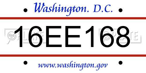 16EE168 District Of Columbia License Plate