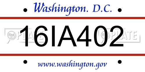 16IA402 District Of Columbia License Plate