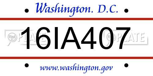 16IA407 District Of Columbia License Plate
