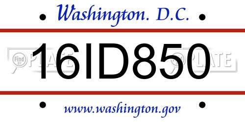 16ID850 District Of Columbia License Plate