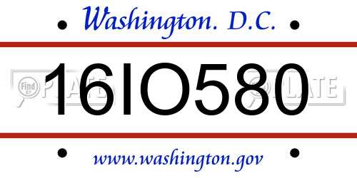 16IO580 District Of Columbia License Plate