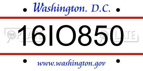 16IO850 District Of Columbia License Plate