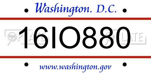 16IO880 District Of Columbia License Plate