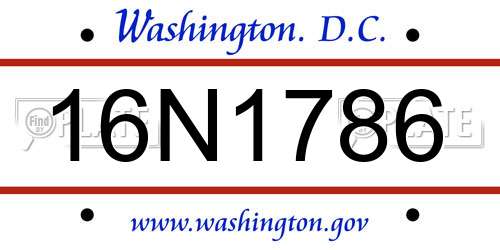 16N1786 District Of Columbia License Plate