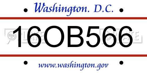 16OB566 District Of Columbia License Plate