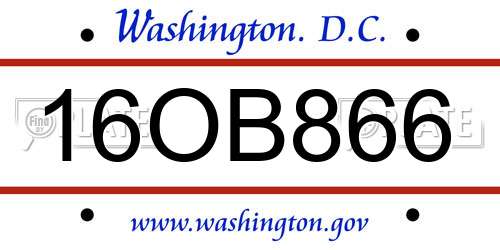 16OB866 District Of Columbia License Plate