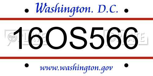 16OS566 District Of Columbia License Plate