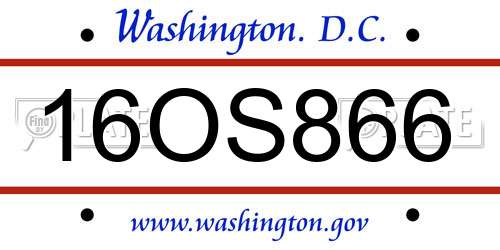 16OS866 District Of Columbia License Plate