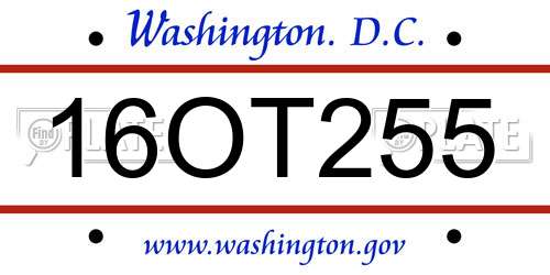 16OT255 District Of Columbia License Plate