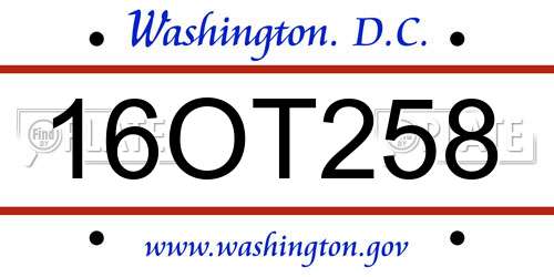 16OT258 District Of Columbia License Plate